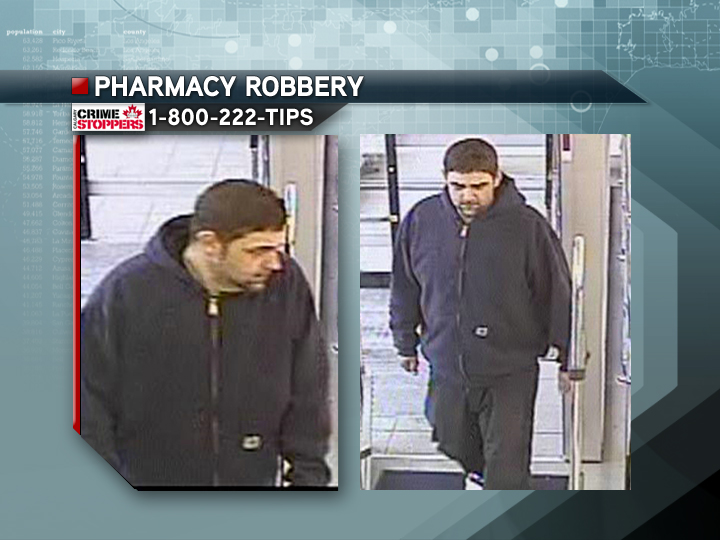 Police searching for suspect in pharmacy robbery | Globalnews.ca