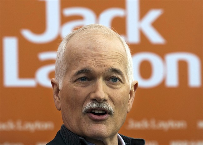 NDP Leader Jack Layton fields a question during a campaign stop at the Indian and Metis Friendship Centre in Winnipeg on Wednesday, April 27, 2011. The federal election will be held on May 2. THE CANADIAN PRESS/Andrew Vaughan.