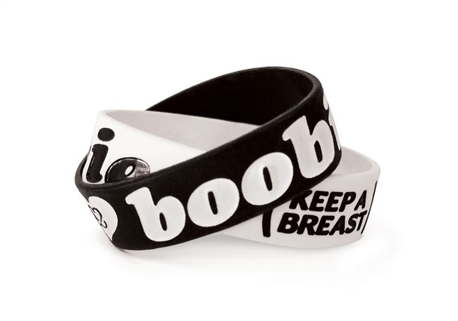 A federal appeals court ruled Monday that a
Pennsylvania school district cannot ban "I (heart) Boobies!"
bracelets, rejecting the district's claim that the slogan - designed
to promote breast cancer awareness among young people - is lewd.
