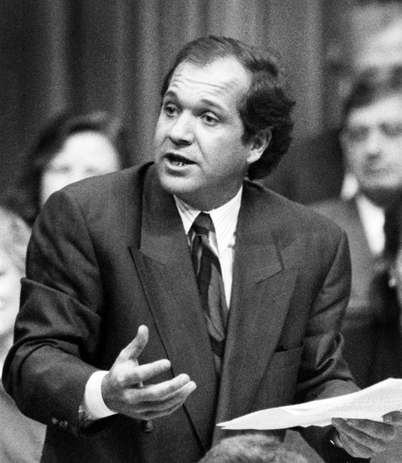 Fisheries Minister Bernard Valcourt speaks in the House of Commons in Ottawa in this 1990 file photo. THE CANADIAN PRESS/Chuck Mitchell.