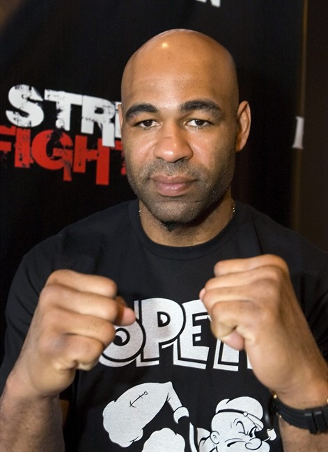 Former NHL enforcer Donald Brashear strikes a pose at a news conference for Ringside MMA 11, in Quebec City, Thursday, May 5, 2011. Brashear will fight Martin Trempe on the June 4 card. THE CANADIAN PRESS/Clement Allard d.