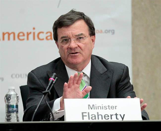 Canadian Finance Minister James Flaherty speaks at the 41st Washington Conference on the Americas, Wednesday, May 11, 2011, at the State Department in Washington. (AP Photo/Pablo Martinez Monsivais).