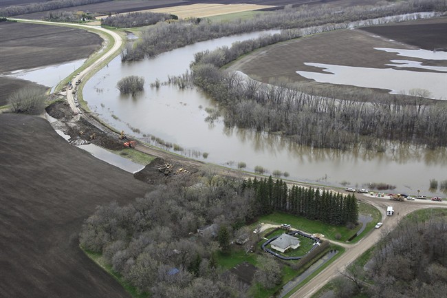 An aerial photo showns the flooded Assiniboine River at the Hoop and Holler Bend on May 11, 2011.
