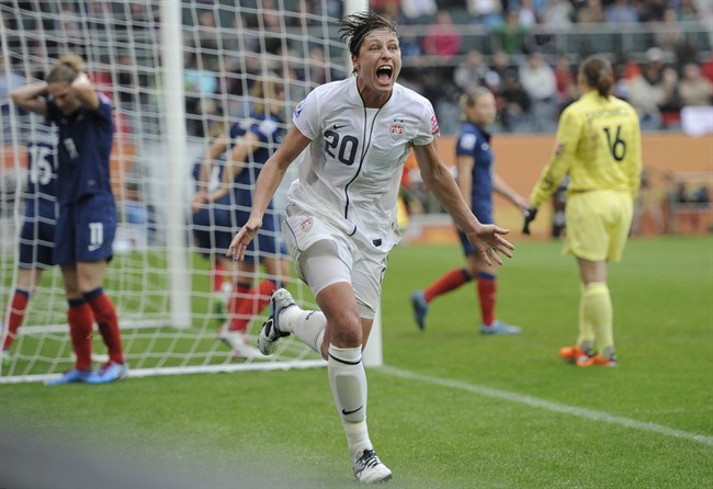United States' Abby Wambach during the semi-final match between France and the United States at the Women’s Soccer World Cup in Moenchengladbach, Germany, Wednesday, July 13, 2011.