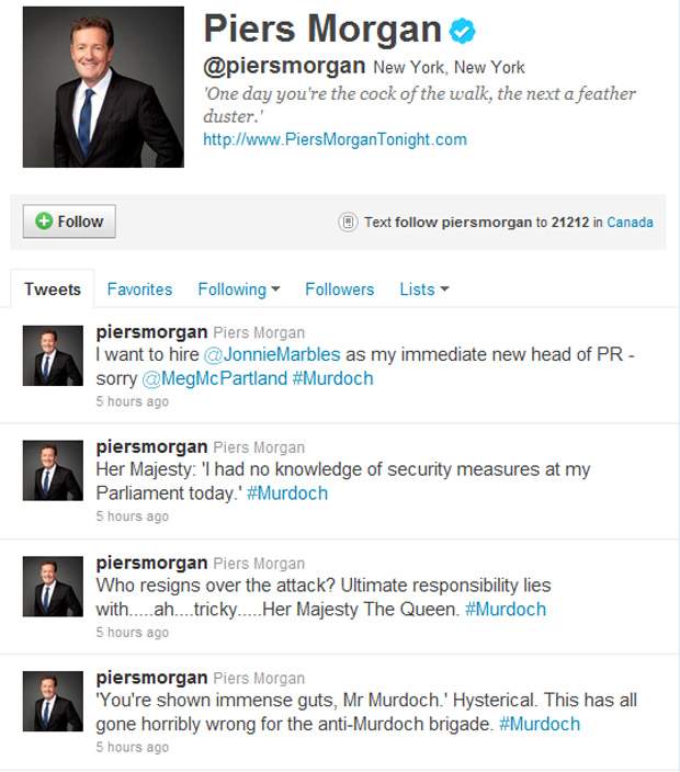 Piers Morgan defends former boss Murdoch on Twitter - image