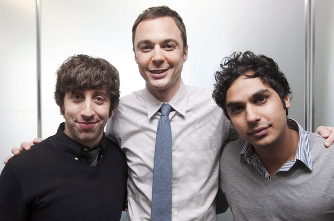The Big Bang Theory cast members, from left to right, Simon Helberg, Jim Parsons, and Kunal Nayyar pose in Toronto Thursday, October 7, 2010. THE CANADIAN PRESS/Darren Calabrese.