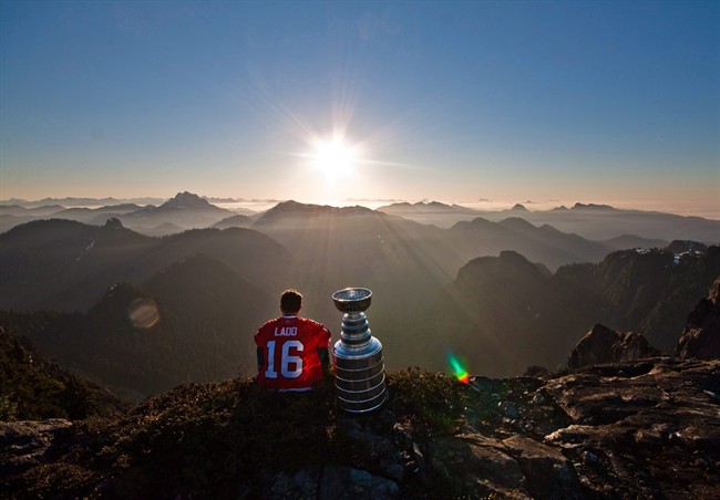 Atlanta Thrashers forward Andrew Ladd, formerly of the Stanley Cup champion Chicago Blackhawks, spends his day with the Stanley Cup atop Crown Mountain, B.C., north of Vancouver, on Monday, July 19, 2010.The Stanley Cup is on the road with the Boston Bruins. Assistant coach Doug Houda spent some time with the trophy in Whitefish, Mont., on Tuesday and will send it off on a two-month celebration that stretches from coast-to-coast in Canada to remote locales in Europe.THE CANADIAN PRESS/ Mark L. Johnson.