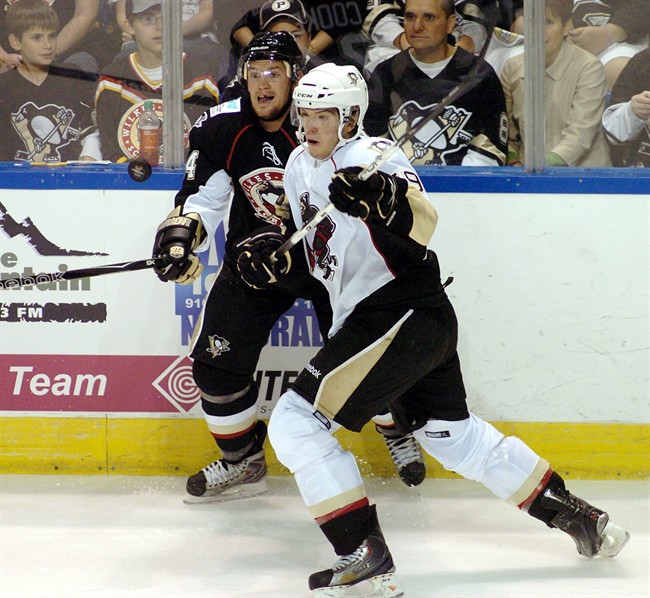 Pittsburgh Penguins' Simon Despres (right) in action during the NHL hockey team's Black and Gold game Thursday, Sept. 17, 2009, in Wilkes-Barre, Pa. Despres spent last season winning the most difficult prize in hockey there is except for the Stanley Cup -- he's a Memorial Cup champion. The next step could prove even harder: Winning a job on the Pittsburgh Penguins' blue line. One of the NHL's top prospects believes he's ready to do that, now that he's shown he is a two-way player and not a one-dimensional defenceman. THE CANADIAN PRESS/AP/The Citizens' Voice, Mark Moran.