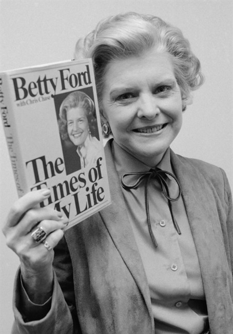 FILE - In this Nov. 9, 1978 file picture, former first lady Betty Ford holds her newly-released book, "The Times of My Life," in New York. Ford, the former first lady whose triumph over drug and alcohol addiction became a beacon of hope for addicts and the inspiration for her Betty Ford Center, has died, a family friend said Friday, July 8, 2011. She was 93. (AP Photo/Dave Pickoff).