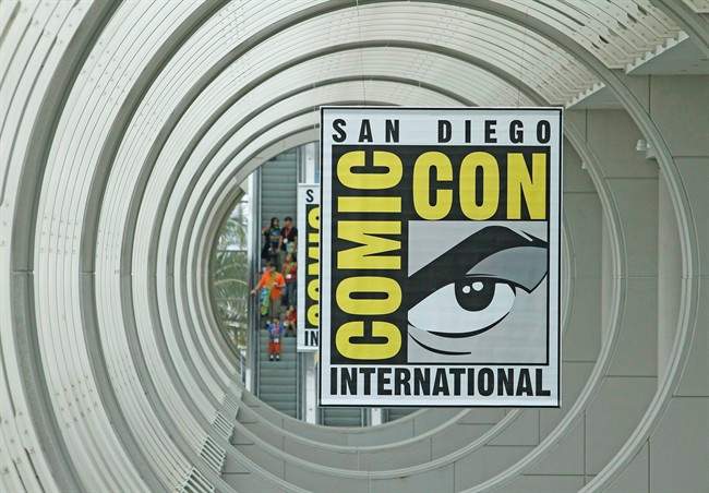 FILE - In this July 21, 2010 file photo, signs promoting Comic-Con International are shown in San Diego. The 2011 Comic Con International opens Thursday, July 21, 2011. (AP Photo/Denis Poroy, file).