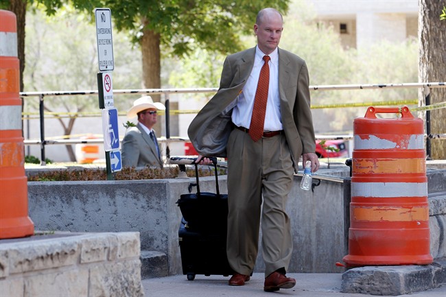 Eric Nichols, lead prosecutor for the state in the case against Warren Jeffs, leaves the Tom Green County Courthouse Wednesday, July 27, 2011 in San Angelo, Texas. A judge on Wednesday dealt a blow to the defense of polygamist religious leader Warren Jeffs, refusing to suppress evidence police seized during a 2008 raid on his sect's West Texas compound. (AP Photo/San Angelo Standard-Times, Patrick Dove).