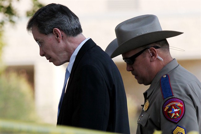 Polygamist leader Warren Jeffs is escorted into the Tom Green County Courthouse, Tuesday, Aug. 9, 2011, in San Angelo, Texas. Jeffs was found guilty on two counts of sexual assault of a child and could face up to 119 years in prison. The jury is set to hear the closing arguments in the penalty phase of the trial Tuesday. (AP Photo/San Angelo Standard-Times, Patrick Dove).
