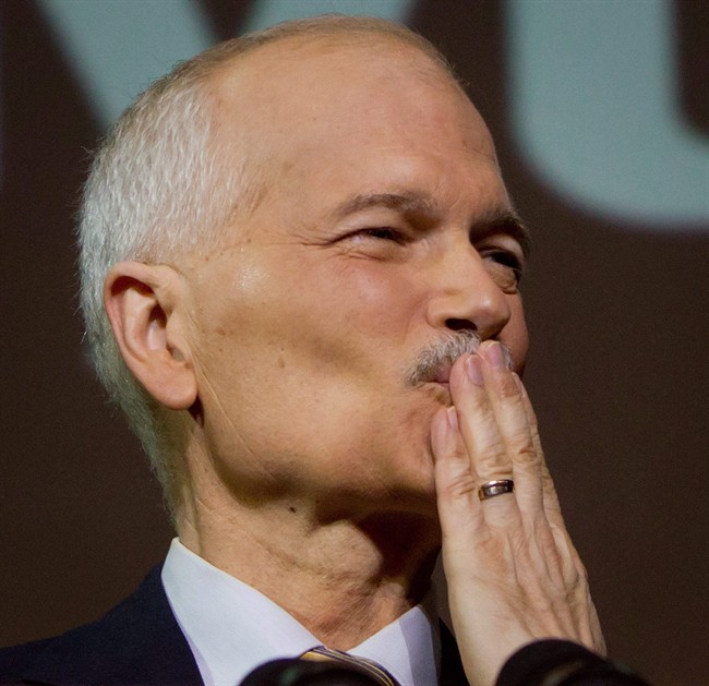 NDP Leader Jack Layton has died after a battle with cancer. Layton blows a kiss to someone in the crowd as he delivers his keynote speech to the party's 50th anniversary convention in Vancouver, B.C., on Sunday June 19, 2011. THE CANADIAN PRESS/Darryl Dyck.