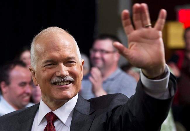 Federal NDP Leader Jack Layton died Monday morning, Aug. 22, 2011 after a battle with cancer. Layton waves to supporters as he arrives to release his election platform Sunday, April 10, 2011 in Toronto. THE CANADIAN PRESS/Paul Chiasson.