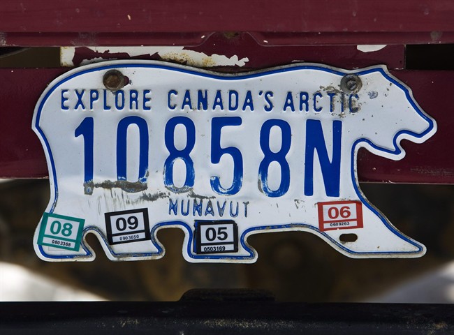 A photograph of a Nunavut licence plate in the city of Iqaluit in the Nunavut Territory of Canada on March 29, 2009. The government of Nunavut has announced a contest to design something to replace its distinctive bear-shaped licence plates, Wednesday Aug. 3, 2011. THE CANADIAN PRESS/Nathan Denette.