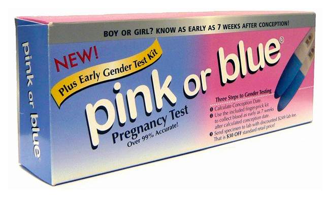 This undated photo provided Tuesday, Aug. 9, 2011, by Santa Clara, Calif.-based Consumer Genetics Inc., shows the packaging for the company's "early gender" blood test called "Pink or Blue." (AP Photo/Consumer Genetics Inc.).