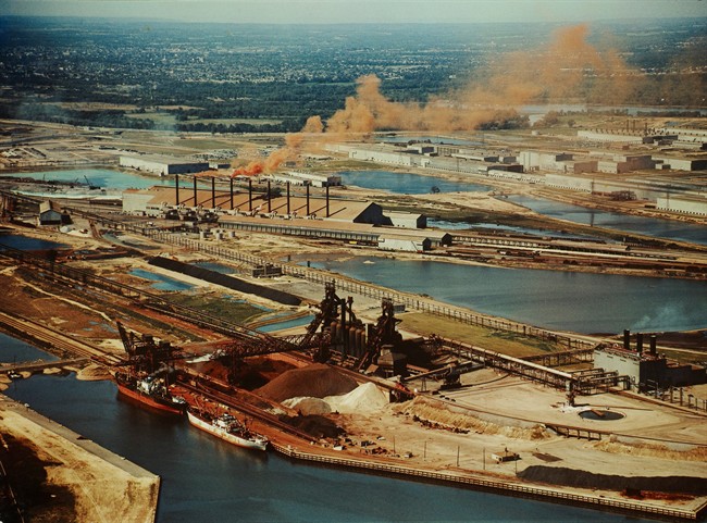 A 1954 photo by George Hunter shows the Dofasco and Stelco steel mills, in Hamilton, Ont.