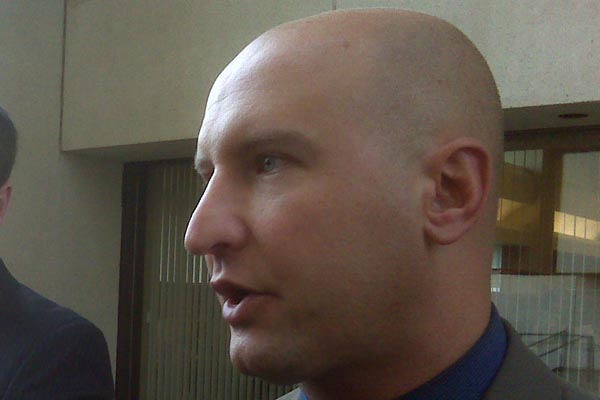 Mike Wasylyshen outside the Edmonton Courthouse; March 2013.