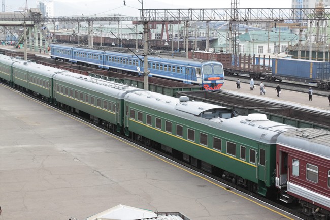 A special armored train, foreground, transporting North Korean leader Kim Jong Il is seen parked at a railway station in Ulan-Ude, Russia, Tuesday, Aug. 23, 2011. Russian President Dmitry Medvedev is expected to visit the Siberian city the following day, apparently to hold summit talks with Kim, according to a Russian government source. (AP Photo/Anna Ogorodnik).
