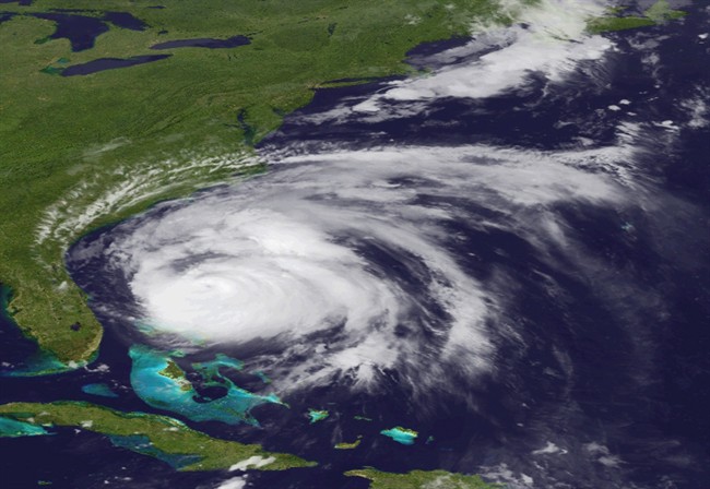 An image provided by NOAA is an Aug. 26, 2011 view of Hurricane Irene made by the GOES-east satellite. The hurricane is projected to follow a path up the East Coast from North Carolina to Maine and into Canada. (AP Photo/NOAA).