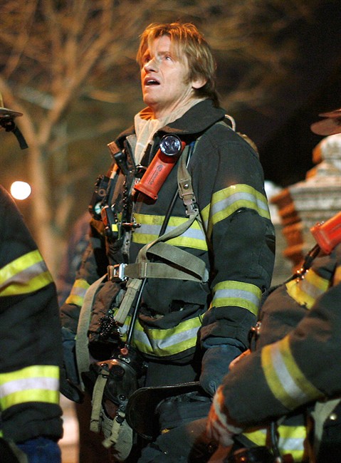 FILE - In this Jan. 29, 2009 file photo, actor Dennis Leary, who portrays Tommy Gavin, is shown on location during filming for the television show "Rescue Me" in New York. The most enduring and penetrating look at life post-9/11 on television has been FX's "Rescue Me." Leary's character is haunted by survivor's guilt, which is enhanced by his deceased firefighter cousin's occasional "visits" as an apparition. (AP Photo/Jason DeCrow, file).