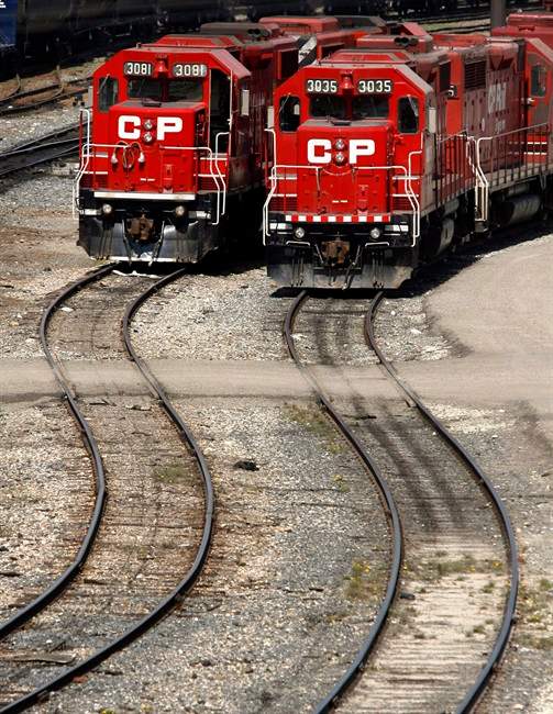 Canadian Pacific Railway locomotives work in the Calgary yard on May 16, 2007. THE CANADIAN PRESS/Jeff McIntosh.