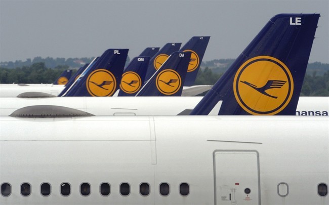 FILE - In this July 28, 2010 file picture planes of German Lufthansa are parked at Munich's airport. THE CANADIAN PRESS/AP, dapd/ Joerg Koch.
