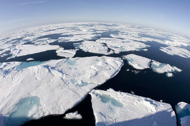 Ice floes float in Baffin Bay above the arctic circle from the Canadian Coast Guard icebreaker Louis S. St-Laurent Thursday, July 10, 2008.