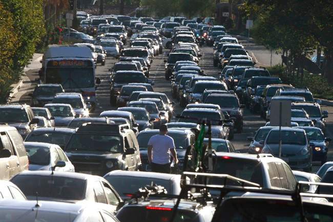 MISSION VIEJO,CA.,SEPTEMBER 8, 2011: Traffic on Crown Valley Parkway in Mission Viejo, Calif., is gridlocked at rush hour after the massive power outage left most of south Orange County without electricity, shutting down all of the traffic signals September 8, 2011. The power outage has affected a widespread area of Southern California from Orange County, through San Diego County to Mexico (AP Photo/Mark Boster/Los Angeles Times) MAGS OUT MANDATORY CREDIT.