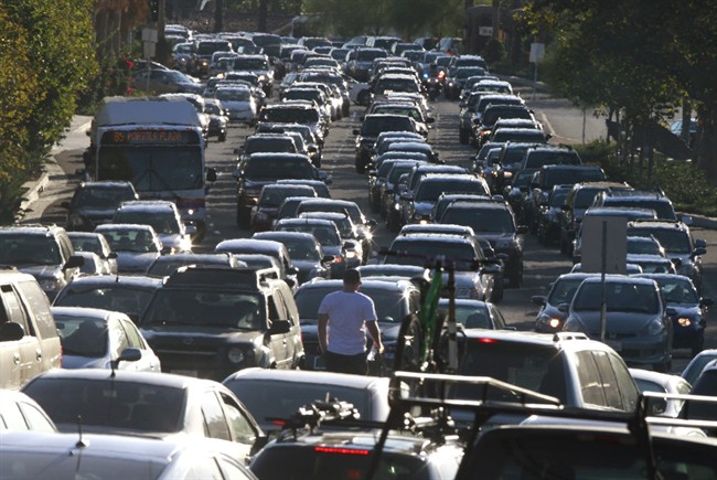 MISSION VIEJO,CA.,SEPTEMBER 8, 2011: Traffic on Crown Valley Parkway in Mission Viejo, Calif., is gridlocked at rush hour after the massive power outage left most of south Orange County without electricity, shutting down all of the traffic signals September 8, 2011. The power outage has affected a widespread area of Southern California from Orange County, through San Diego County to Mexico (AP Photo/Mark Boster/Los Angeles Times) MAGS OUT MANDATORY CREDIT.