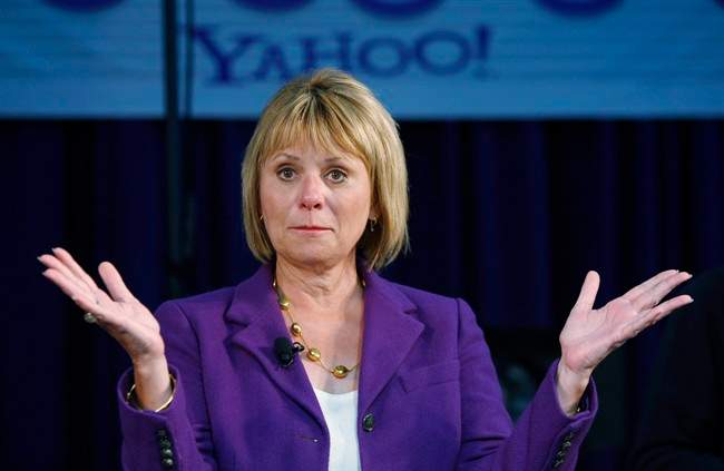 FILE - In this March 2, 2010 file photo, Yahoo CEO Carol Bartz gestures at Yahoo headquarters in Sunnyvale, Calif. Bartz was fired from Yahoo Monday after two and a half years as CEO. Tim Morse, the company's chief financial officer, was named interim CEO. (AP Photo/Paul Sakuma, file).