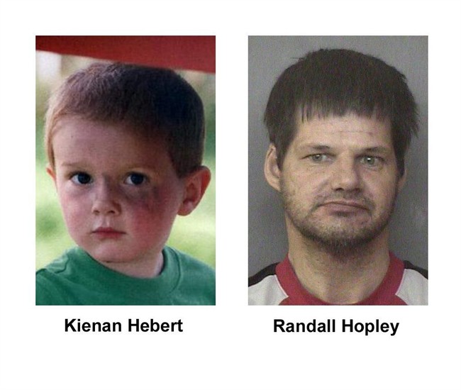 Kienan Hebert and Randall Hopley are shown in these RCMP handout photos. Hebert disappeared from his home in Sparwood, B.C. in September 2011 prompting RCMP to issue an Amber Alert.
