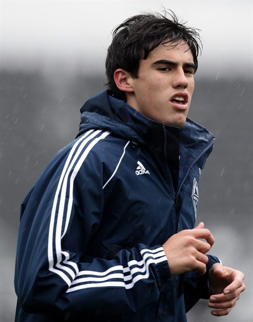 Vancouver Whitecaps' Omar Salgado runs during the opening day of the MLS soccer team's training camp in Vancouver, B.C., on Monday January 24, 2011. There's been some hard knocks for Salgado in his rookie season with the Vancouver Whitecaps, including taking a punch at practice one day. Taken first overall in the MLS draft, it's been a steep learning curve but the teenager continues to show potential.THE CANADIAN PRESS/Darryl Dyck.