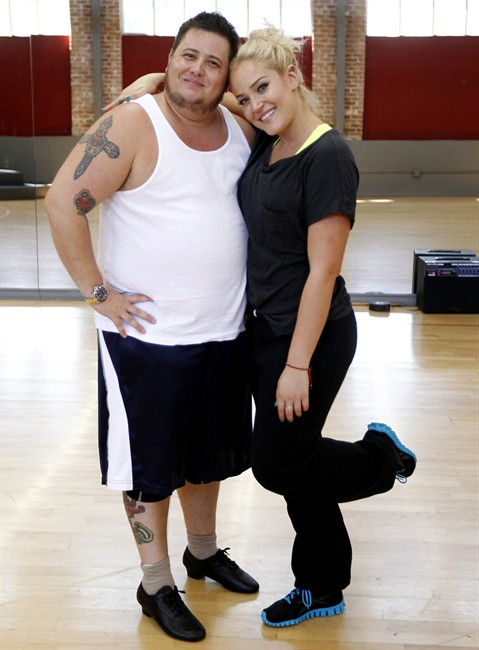 In this Sept. 7, 2011 photo, Chaz Bono, left, and his dance partner Lacey Schwimmer pose during their rehearsal for the upcoming season of "Dancing of the Stars" in Los Angeles. The new season of "Dancing with the Stars" premieres Monday, Sept. 19 on ABC. (AP Photo/Matt Sayles).