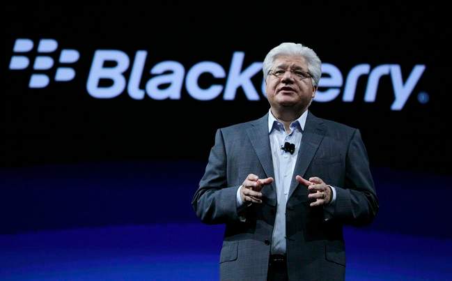 Mike Lazaridis, co-CEO of Research in Motion talks about last week's outage during the keynote address at the Blackberry DevCon Americas conference in San Francisco, Tuesday, Oct. 18, 2011. (AP Photo/Eric Risberg).
