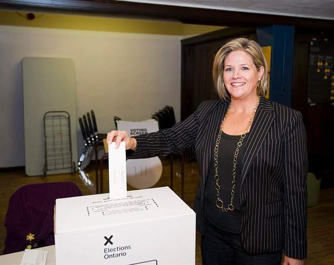 Ontario NDP Leader Andrea Horwath cast her ballot for the provincial election in Hamilton on Thursday, October 6, 2011. THE CANADIAN PRESS/Aaron Vincent Elkaim.