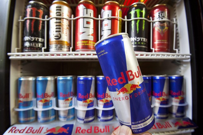 Energy drinks are shown in a store on Monday July 26, 2010 in Montreal. The federal government's new rules limiting the caffeine allowed in so-called energy drinks will affect just a fifth of the market, Health Canada officials say.Most of the energy drinks such as Red Bull and Monster already meet the new requirements to keep caffeine levels at 180 milligrams per drink. THE CANADIAN PRESS/Paul Chiasson.
