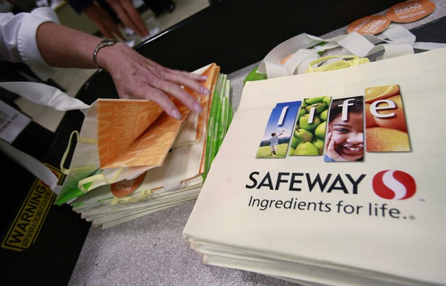 This file photo made July 21, 2010, shows Safeway cloth bags in San Ramon, Calif. 