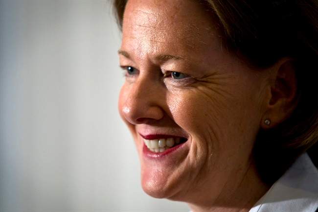 Newly-elected Alberta Conservative leader and Alberta Premier Alison Redford holds a news conference in Edmonton, Alta., Sunday, Oct. 2, 2011. THE CANADIAN PRESS/Jeff McIntosh.