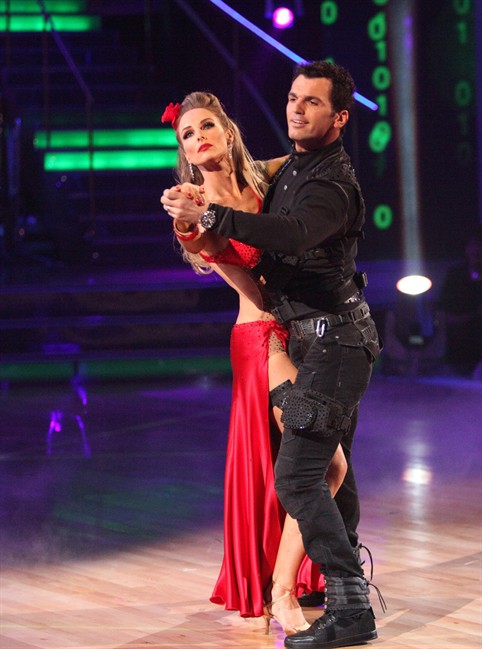 In this image released by ABC, singer Chynna Phillips, left, and her partner Tony Dovolani perform on the celebrity dance competition series "Dancing with the Stars," Monday, Oct. 10, 2011 in Los Angeles. (AP Photo/ABC, Adam Taylor).