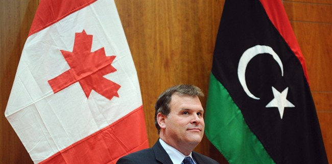 Canada's Minister of Foreign Affairs John Baird meets with Libya's National Transitional Council (NTC) Chairman Mustafa Abdel Jalil (not shown) in Tripoli, Libya on Tuesday, October 11, 2011. THE CANADIAN PRESS/Sean Kilpatrick.