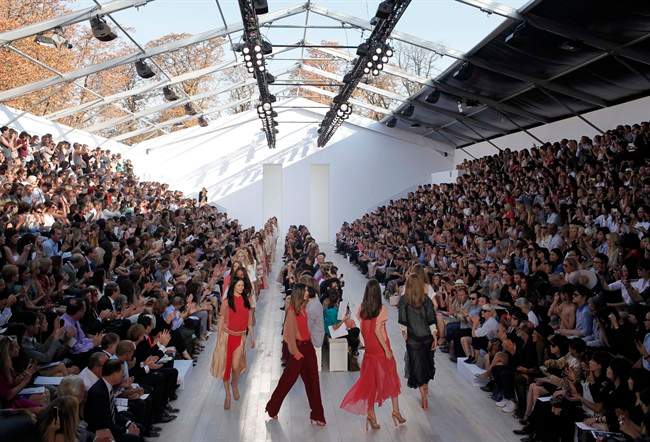 Models wear creations by British fashion designer Clare Waight Keller for Chloe's spring-summer 2012 ready-to-wear collection, Monday, Oct.3, 2011 in Paris. (AP Photo/Thibault Camus).