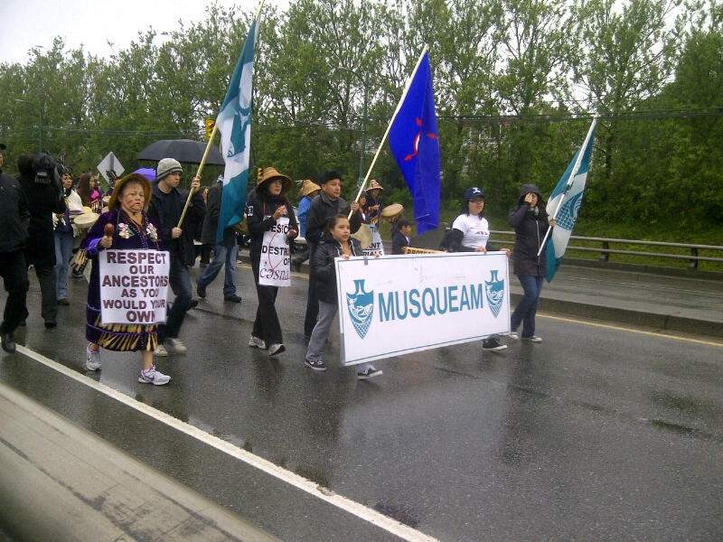 Musqueam protest slows traffic on Vancouver side Arthur Laing Bridge Thursday morning - image