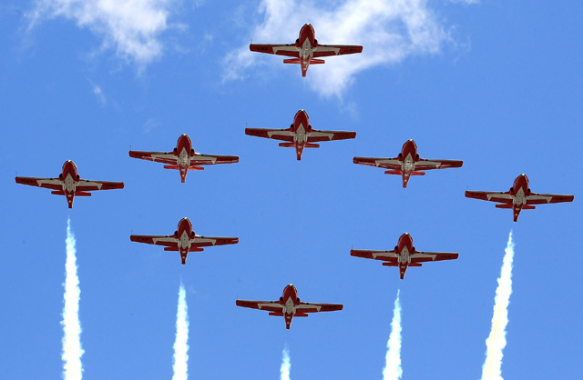 The Snowbirds flying over Saskatchewan in 2020 as part of their mission to thank all frontline workers during the coronavirus pandemic.