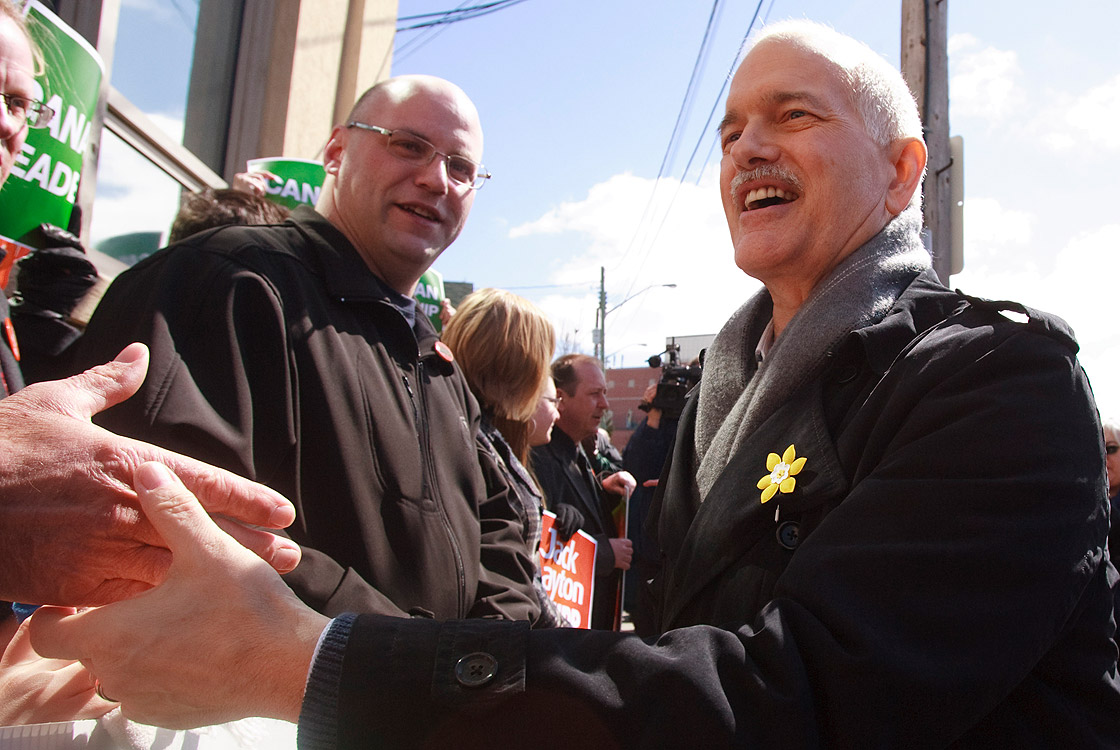 New Democratic Party (NDP) leader Jack Layton NDP leader Jack Layton makes a campaign stop in Kitchener, Ontario, March 29, 2011. 