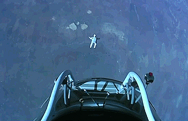 Felix Baumgartner just seconds after he jumped from the edge of space.