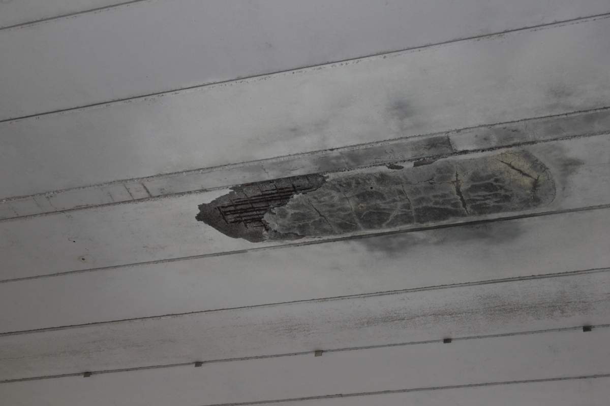 An improperly repaired patch of concrete on the Gardiner Expressway.