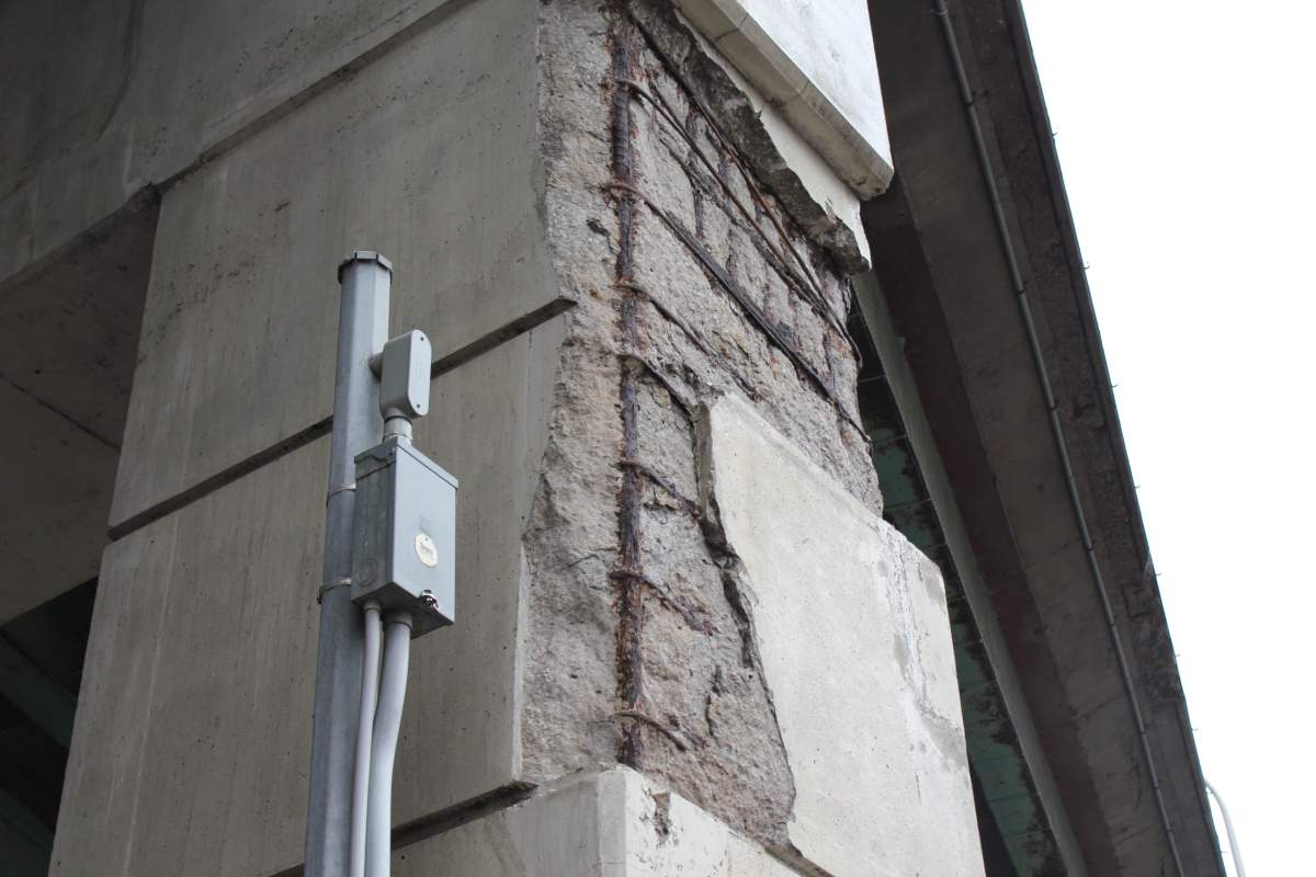 Part of a post under the Gardiner near York Street.