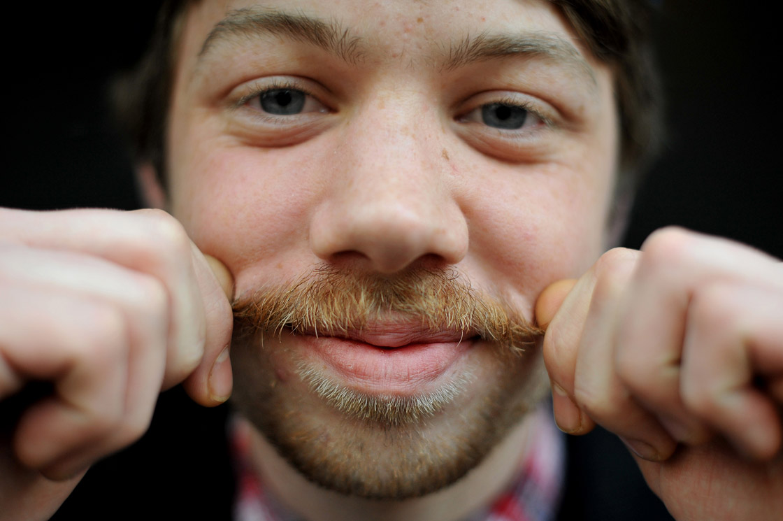 Kris Dorward, a 22 year-old chef, poses for pictures with his 'Movember moustache' in London, on November 28, 2011. From the pencil-thin version beloved of Errol Flynn to the coiffed homage to Ming the Merciless, men across the world have been embracing the lost art of moustaches this month in the name of charity.