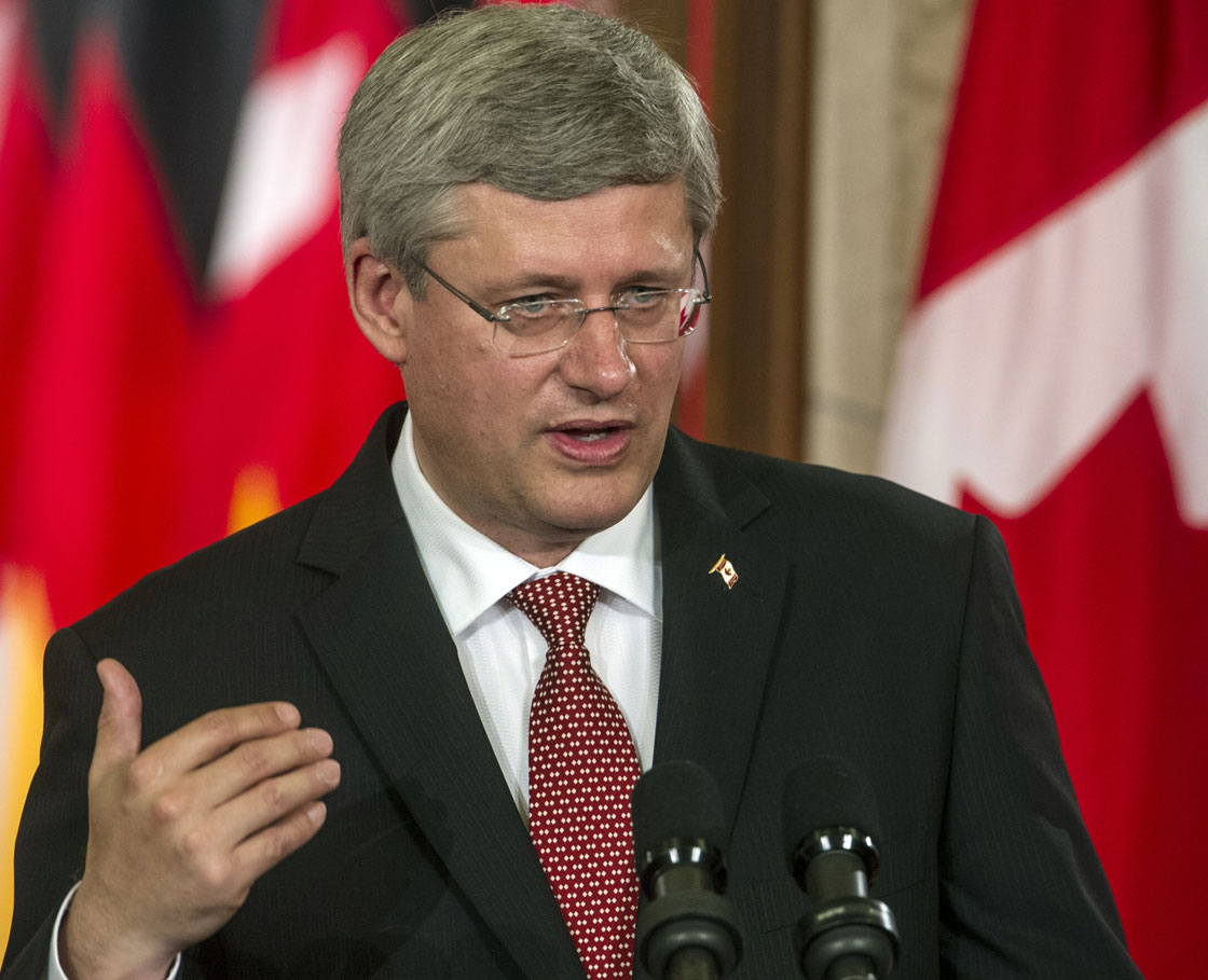 Canadian Prime Minister Stephen Harper speaks during a press conference in this August, 2012 file photo.